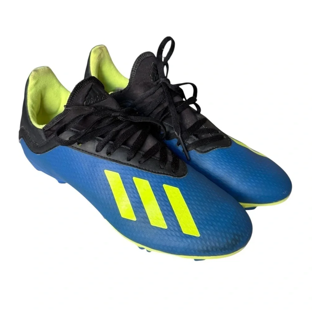 Adidas X 18.3 FG Soccer Cleats Men’s 5 Blue Black Yellow Striped Athletic Shoes